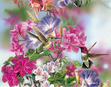 フォトリアリズムの花 Painting - 花の中の鳥のさえずり